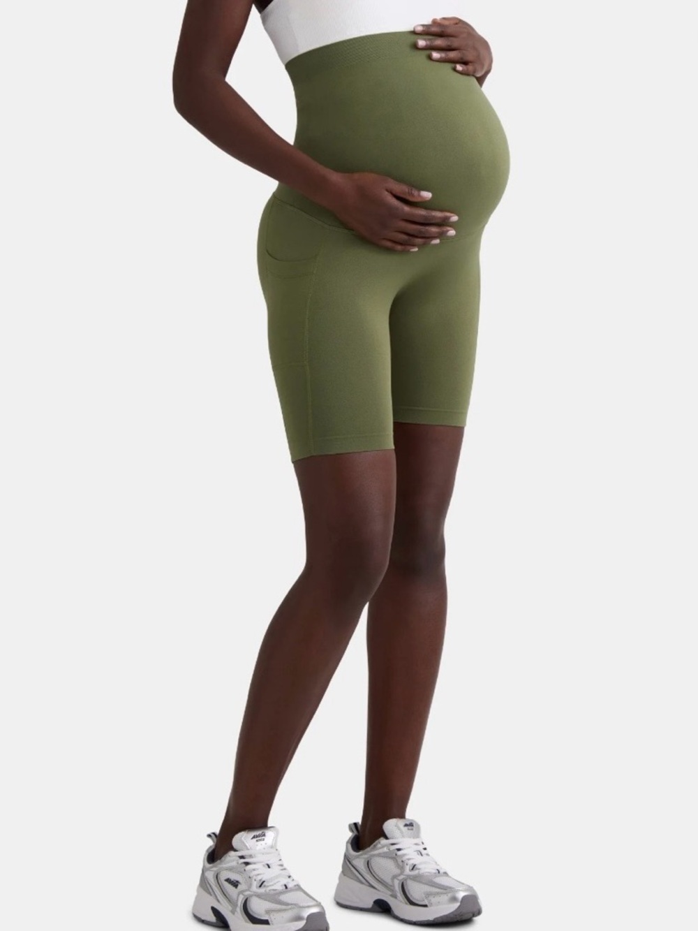 Time and Tru Olive Green Maternity Bike Shorts with Side Pocket